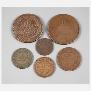 Konvolut alte russische Kupfer-Münzen