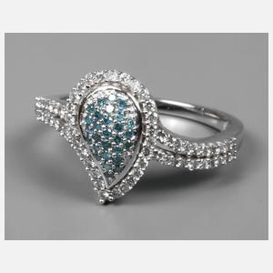Damenring mit blauen und weißen Brillanten