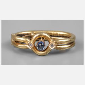 Tuchspange mit Saphir und Diamanten