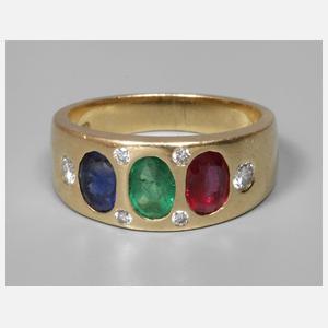 Damenring mit Rubin, Saphir, Smaragd und Brillanten