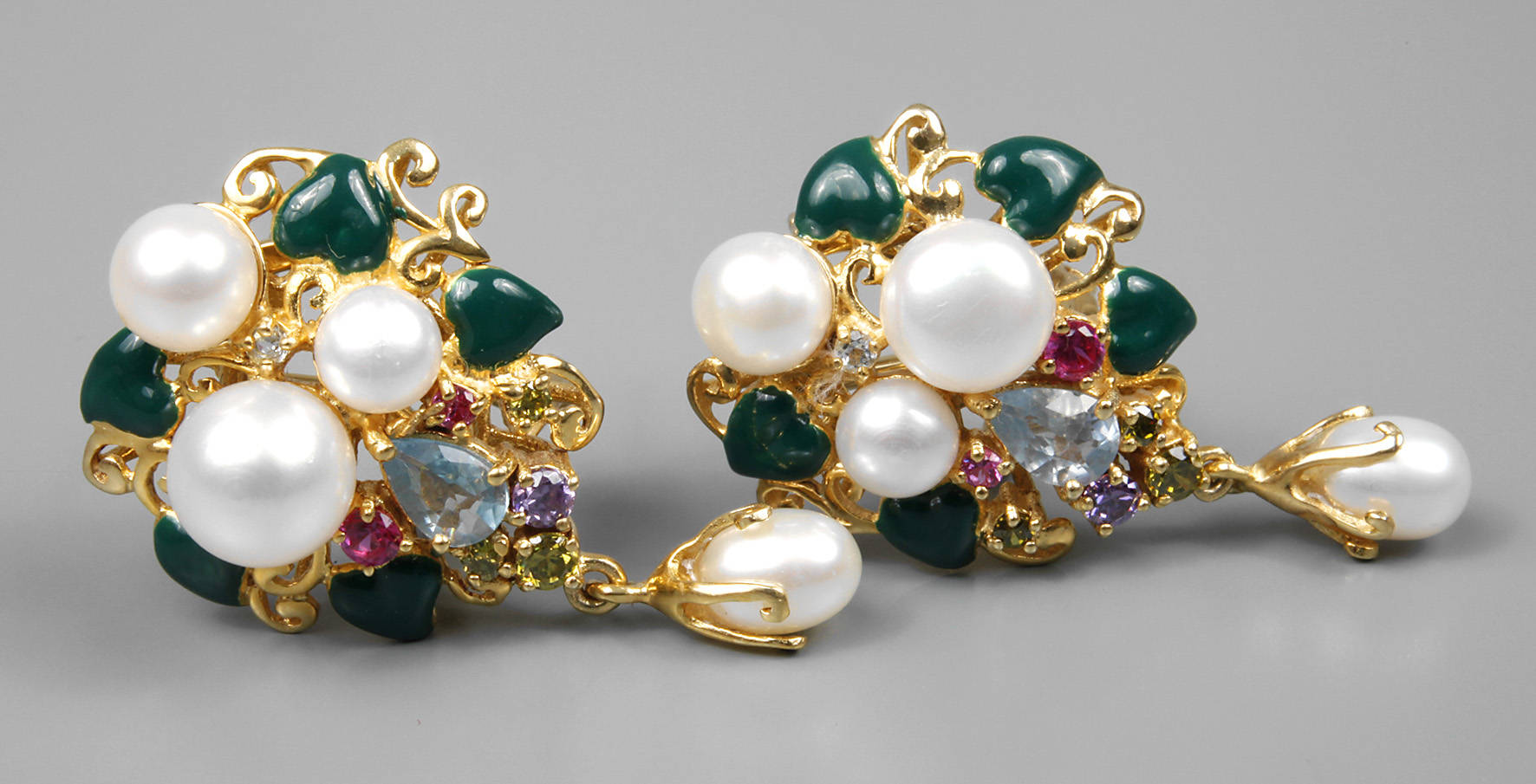 Paar Ohrclips mit Multicolor-Besatz