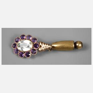 Reversnadel mit Amethysten und Aquamarin