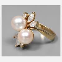 Damenring mit Diamanten und Perlen, ca. 0,54 ct111