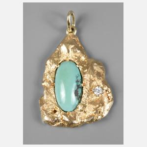 Massiver Anhänger als Goldnugget mit Türkis