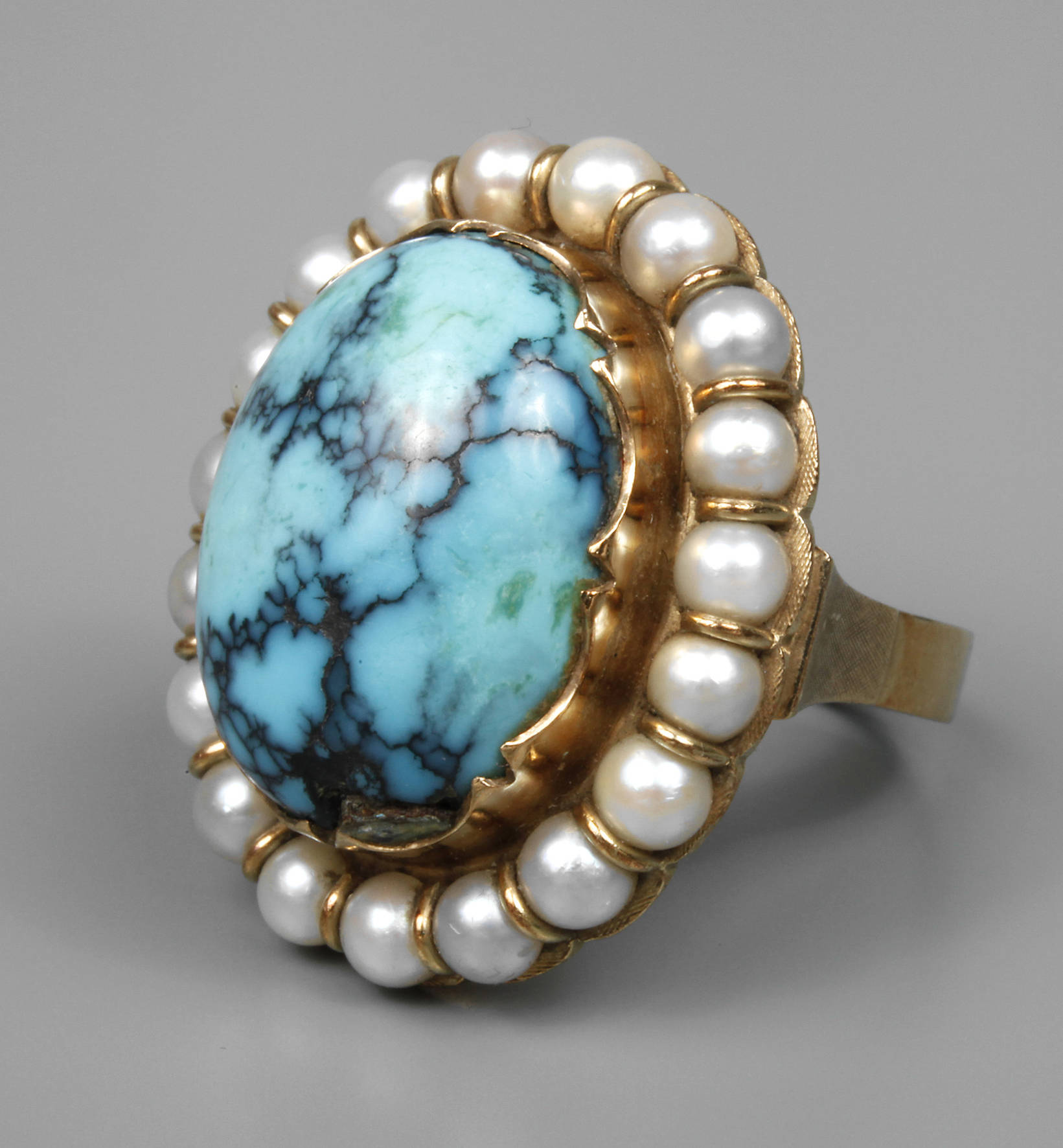 Damenring mit Türkis und Perlen