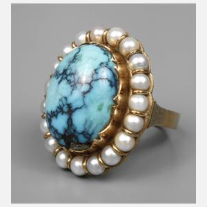 Damenring mit Türkis und Perlen