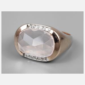 Damenring mit Rosenquarz und Diamanten