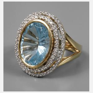 Damenring mit Blautopas und Diamanten