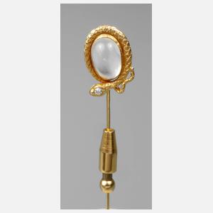 Reversnadel mit Mondstein und Diamantbesatz