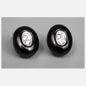 Paar Ohrstecker Onyx mit Brillantbesatz