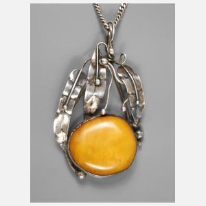 Großer Anhänger mit Bernsteincabochon Butterscotch