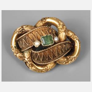 Biedermeierbrosche mit Smaragd und Perlen