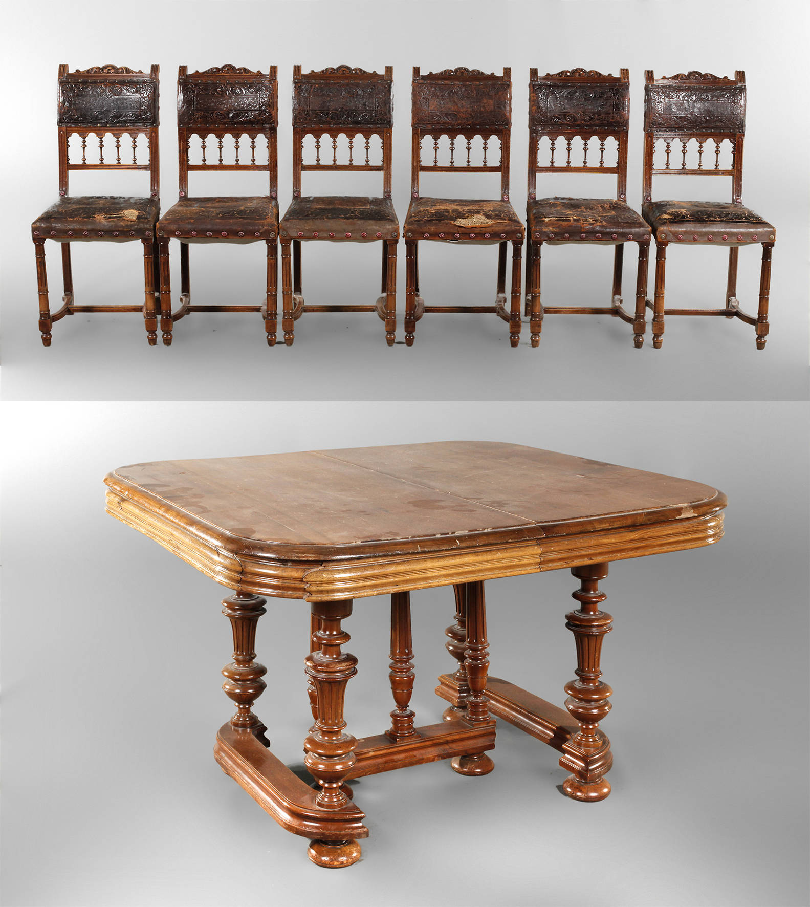 Esstisch und sechs Stühle Gründerzeit