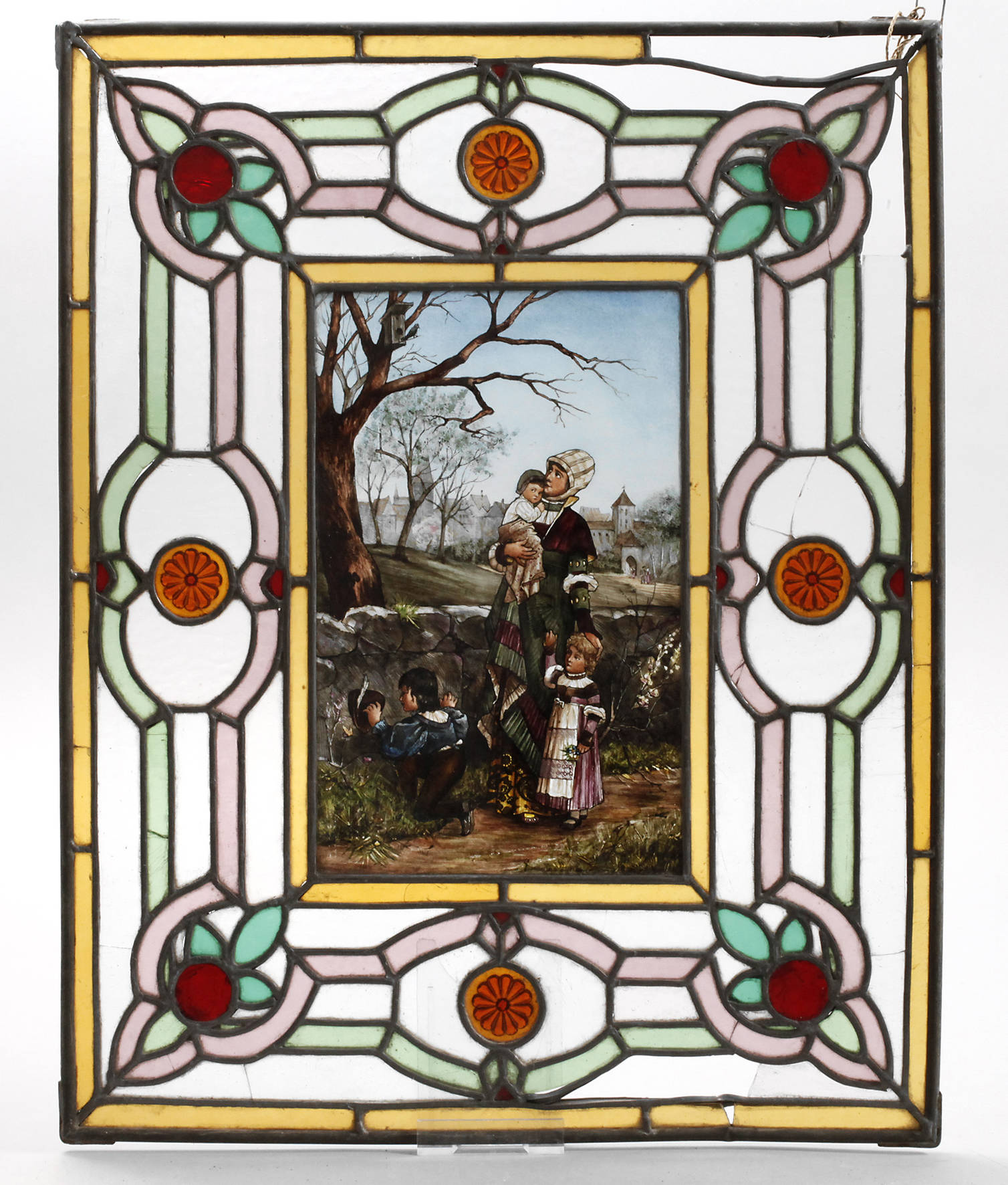 Bleiglasfenster mit Hinterglasmalerei