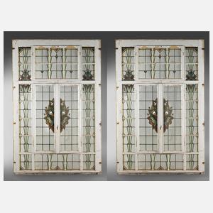 Zwei große Bleiglasfenster Art déco