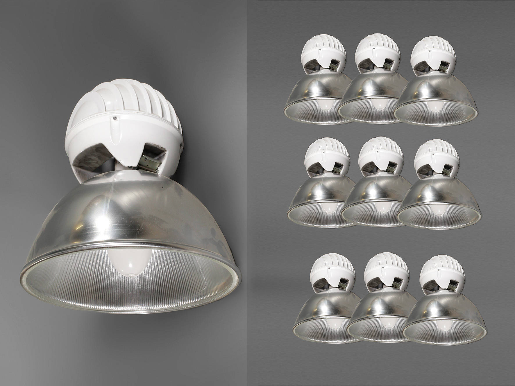 Zehn Industrielampen