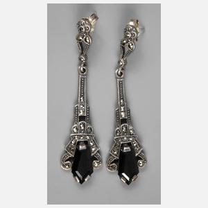 Paar Ohrhänger mit Markasit und Onyx