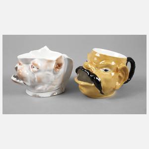 Hof-Moschendorf zwei figürliche Rasierbecher