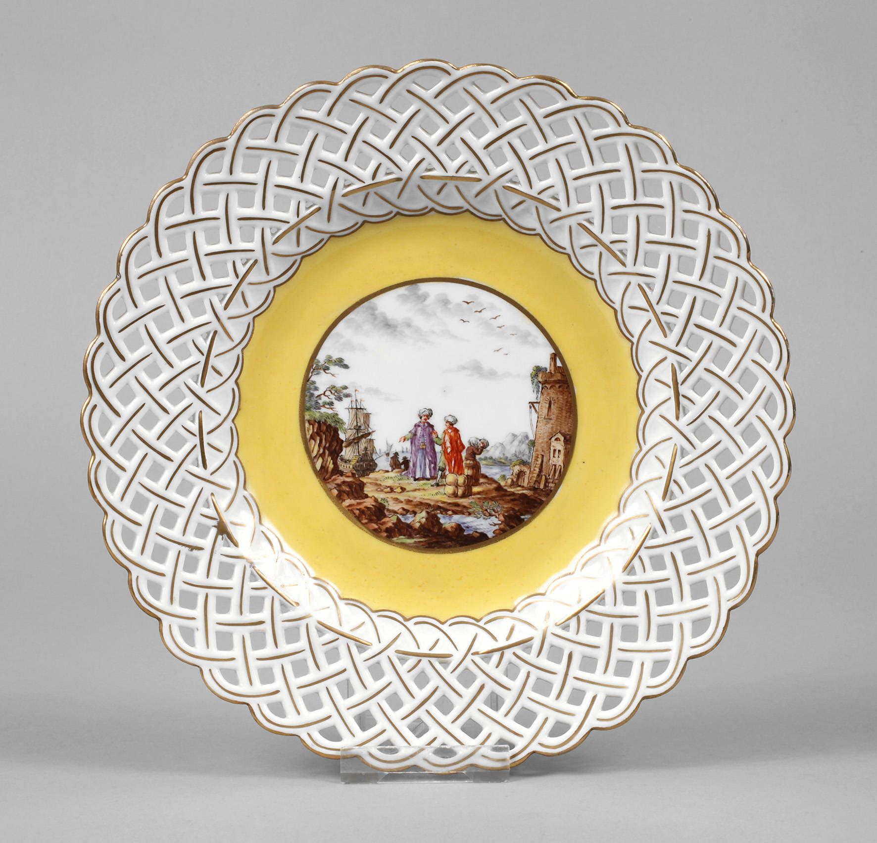 Meissen Durchbruchteller Kauffahrteiszene