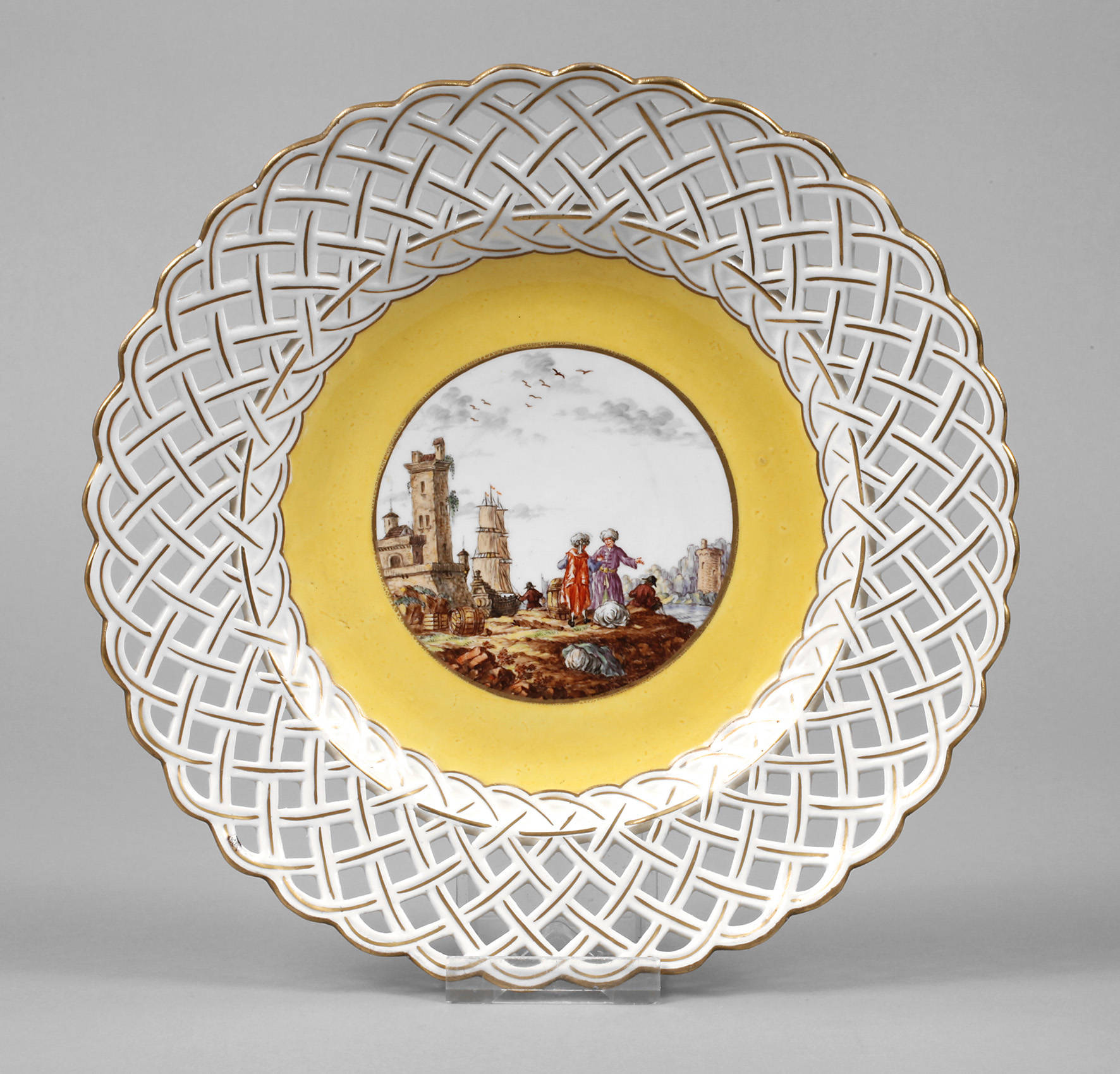 Meissen Durchbruchteller Kauffahrteiszene