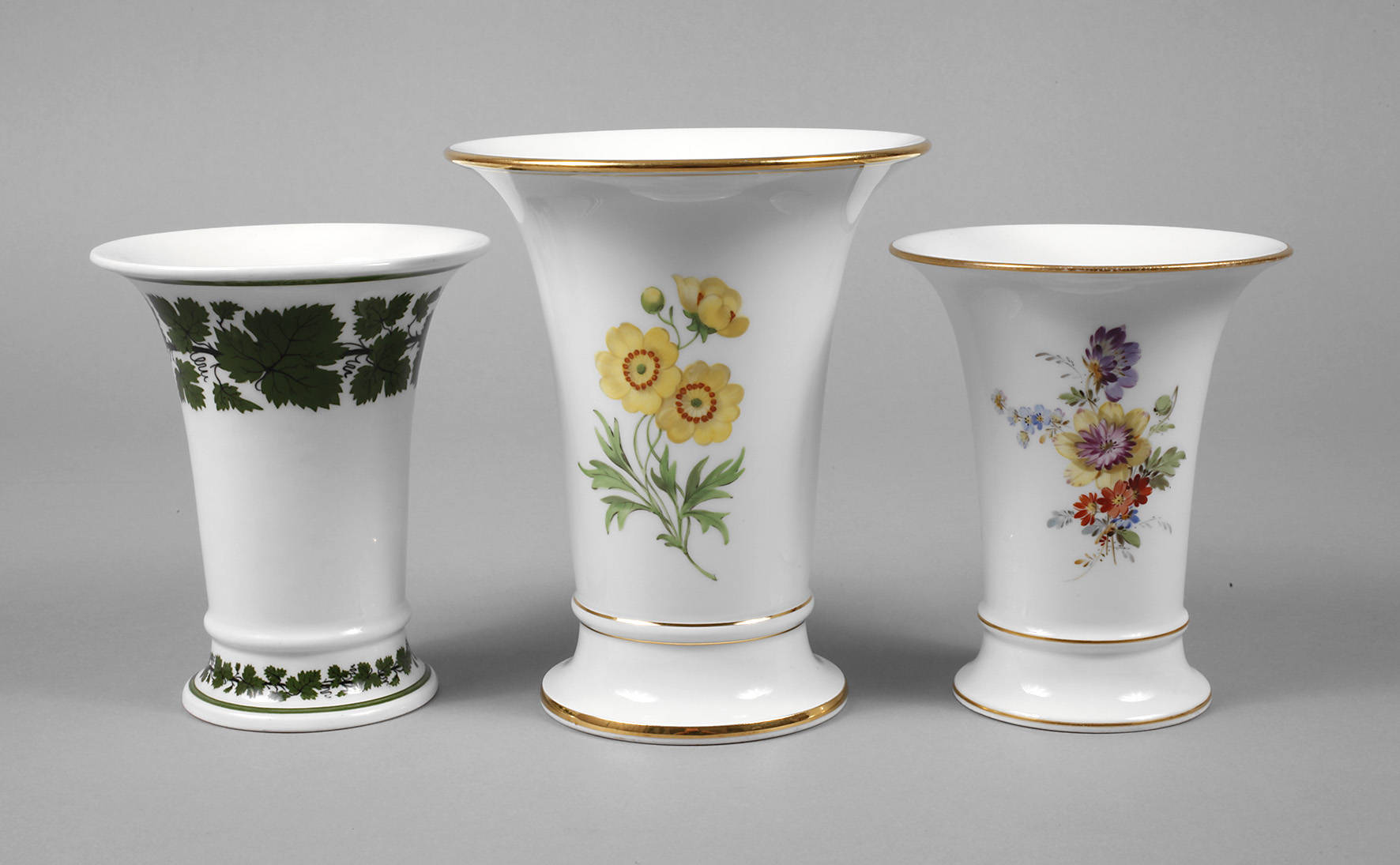 Meissen drei Trichtervasen