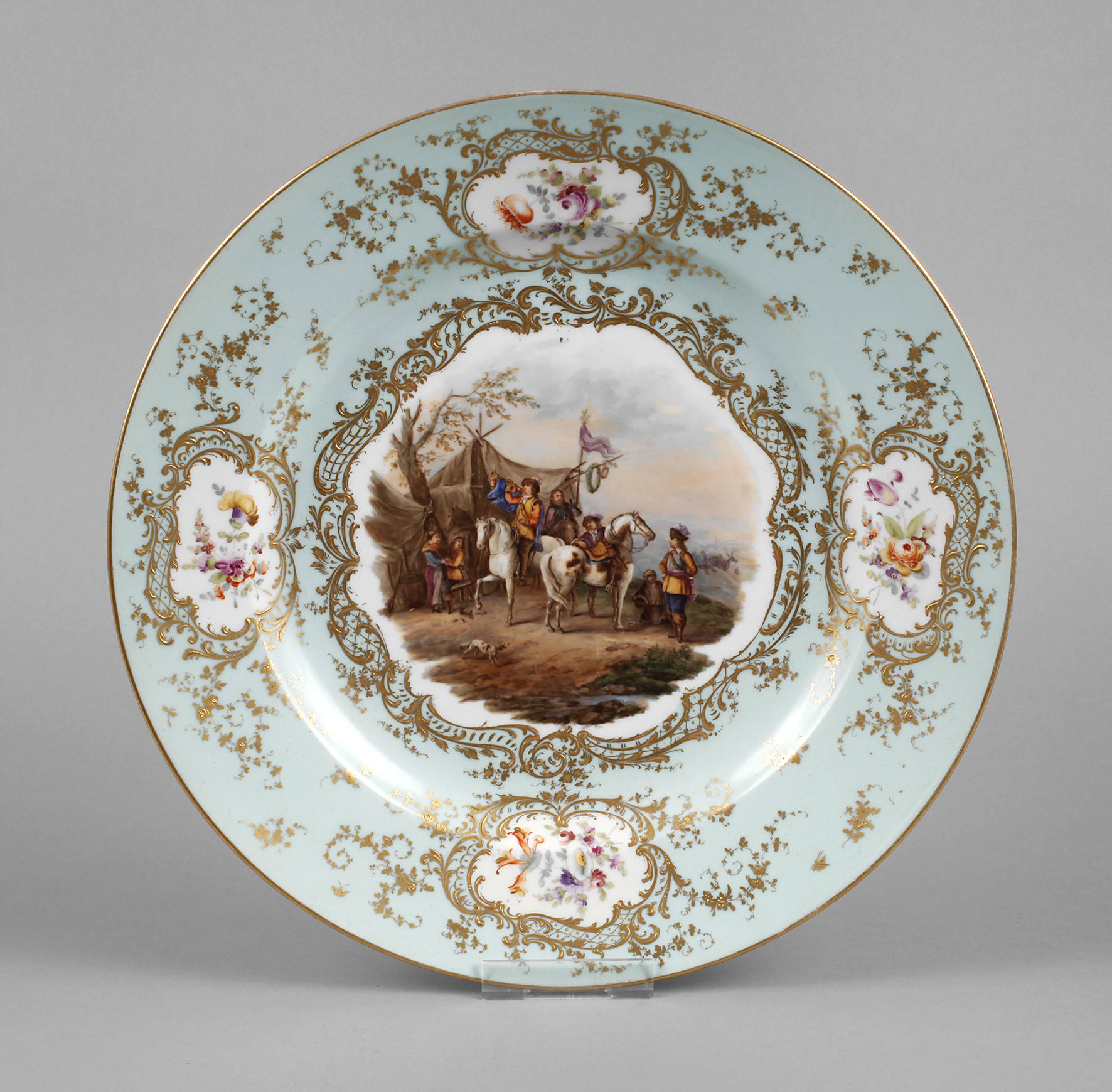 Thüringen großer Prunkteller mit Lagerszene