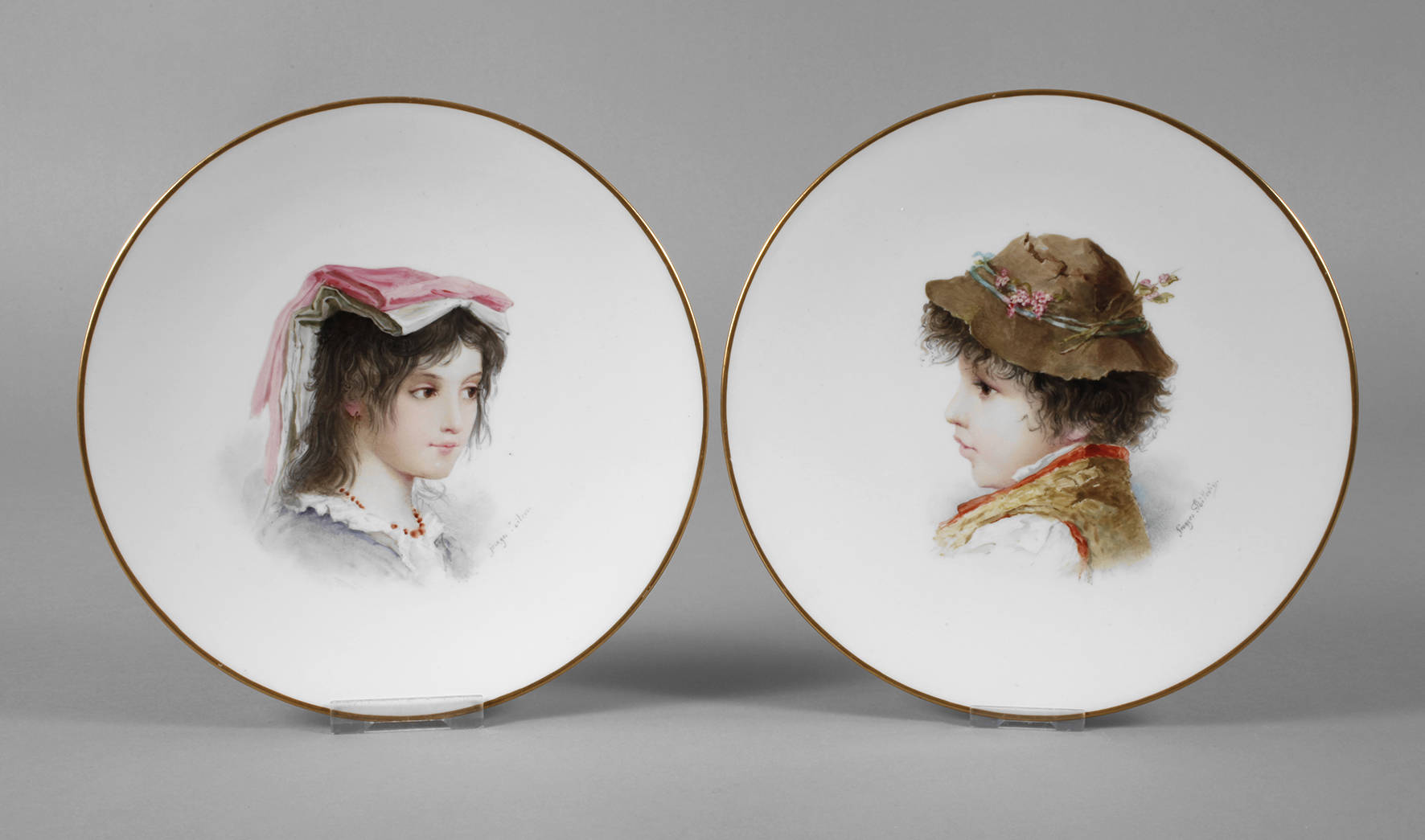 Paar Teller mit Tiroler Kindermotiven