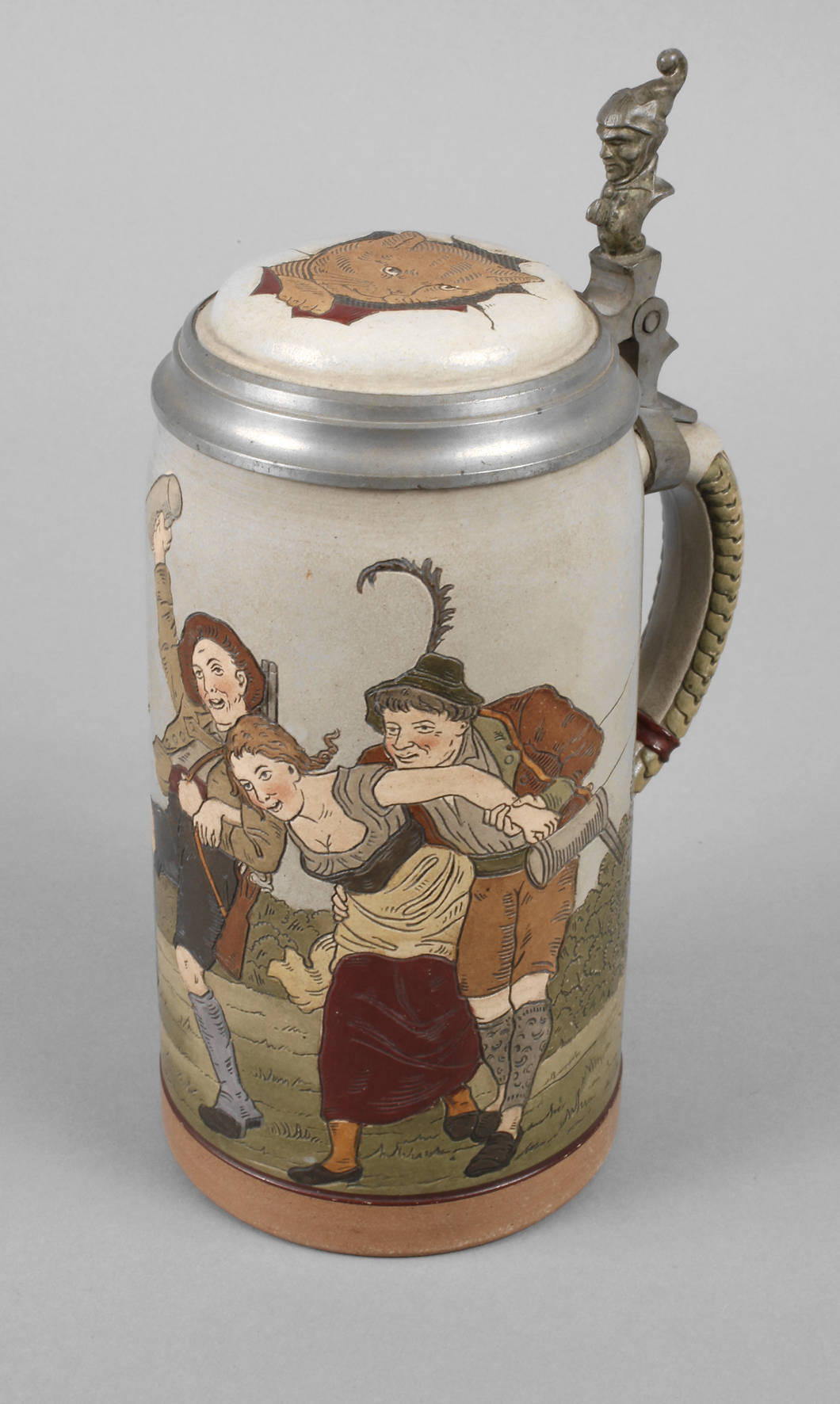 Bierkrug mit Trinkerszene