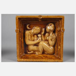 Drei Keramikkacheln mit Liebesszenen