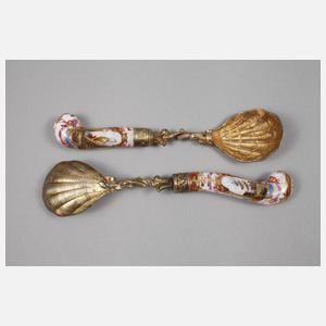 Silber-Eislöffel mit Porzellangriffen