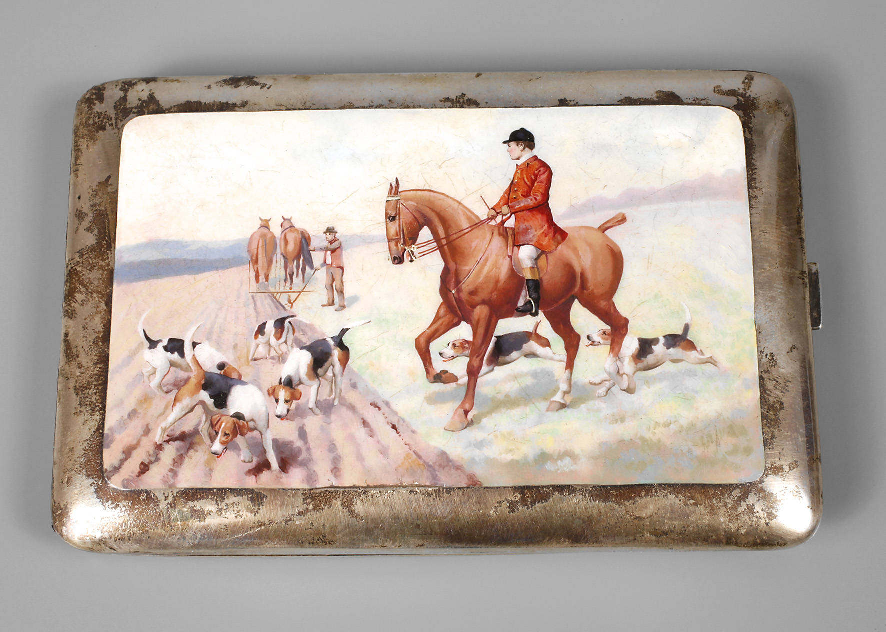 Silber Zigarettenetui Jagd