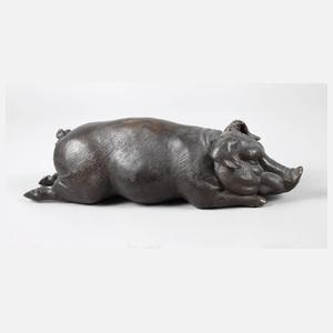 Skulptur liegendes Schwein