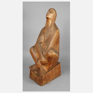 Große Holzskulptur ”Sitzende”