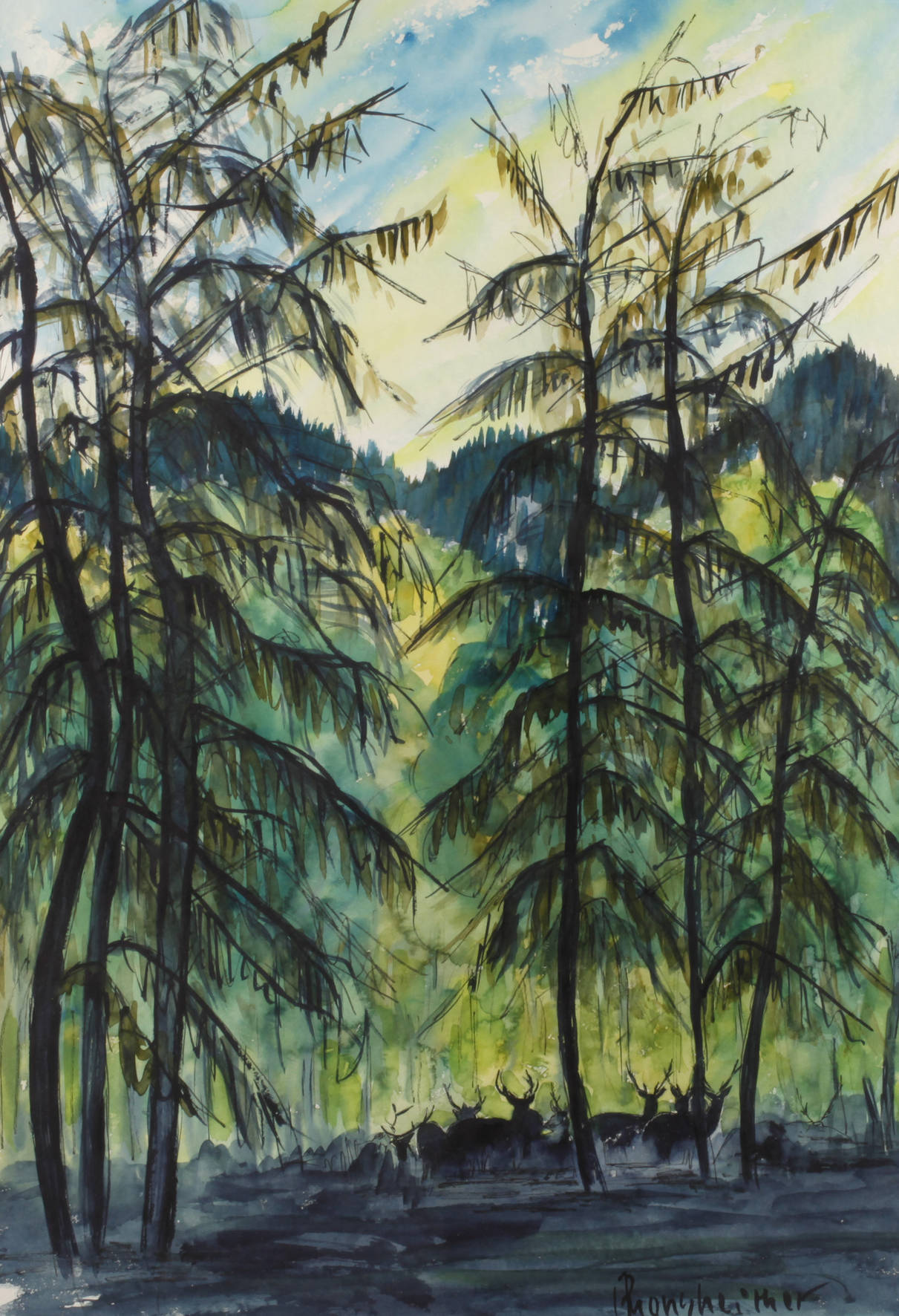 H. Monsheither, Damwild im Wald