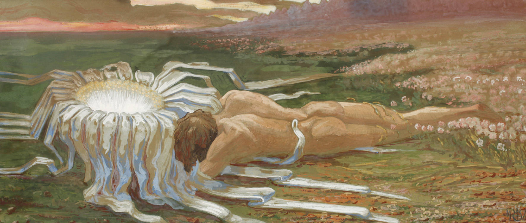 Liegender Männerakt in Landschaft