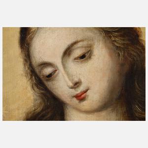 Maria über einem Drachen thronend