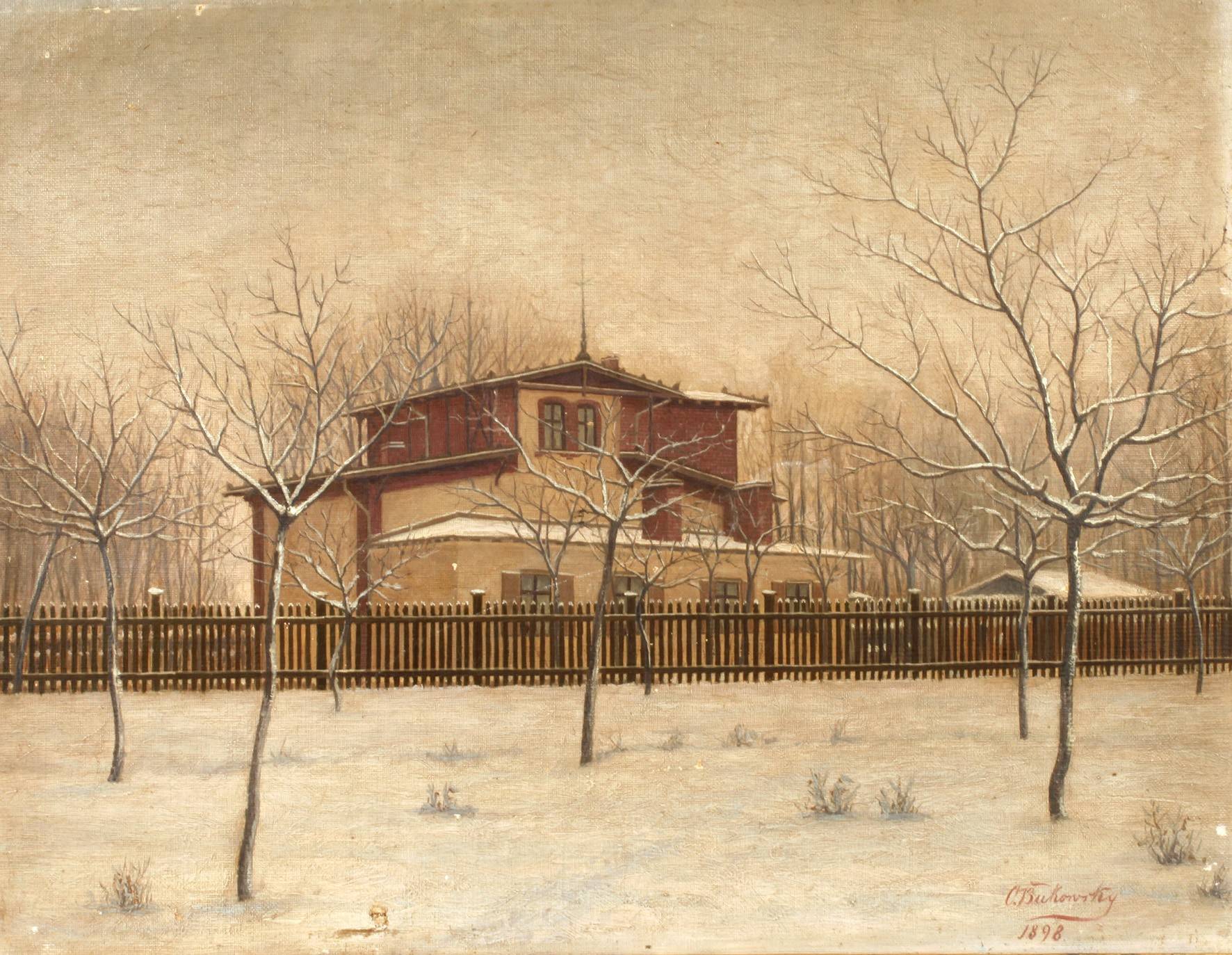 O. Bukowsky, Winterliche Villenansicht