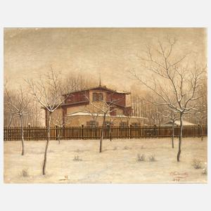 O. Bukowsky, Winterliche Villenansicht