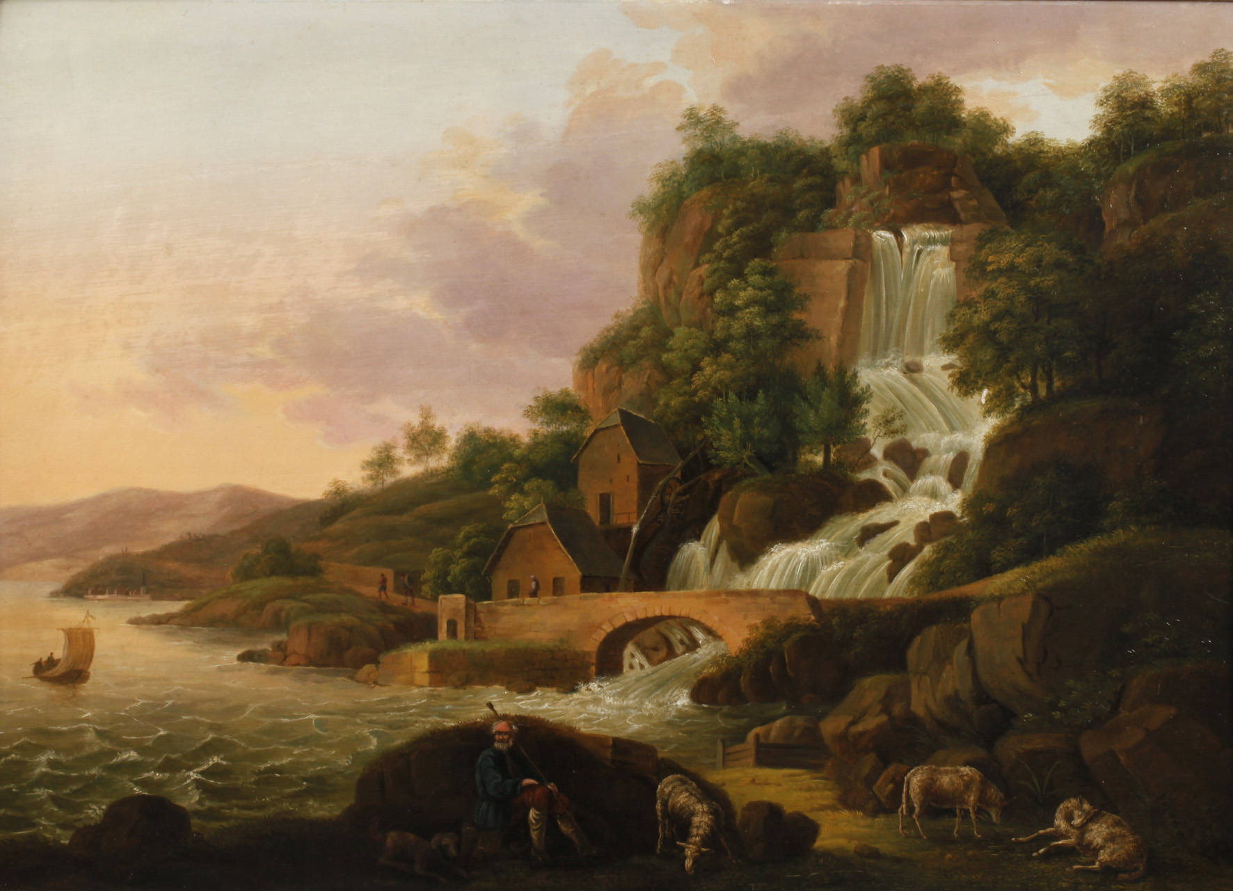 Landschaft mit Wasserfall, Biedermeier