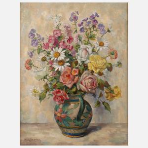 Hugo Berten, Sommerblumenstrauß in farbigem Krug