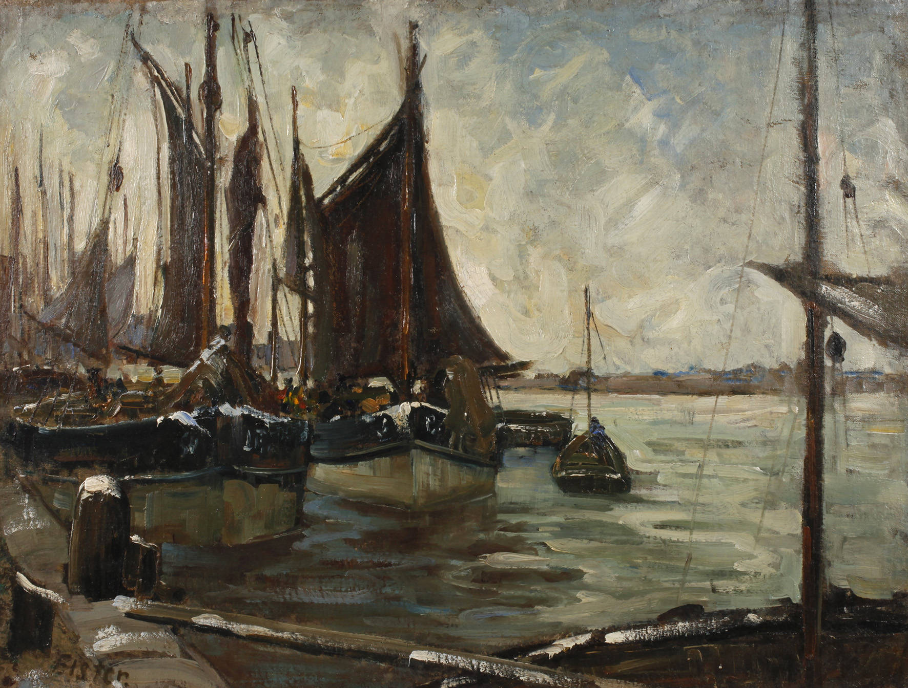 Toni Elster, Winterliche Hafenansicht Ostende