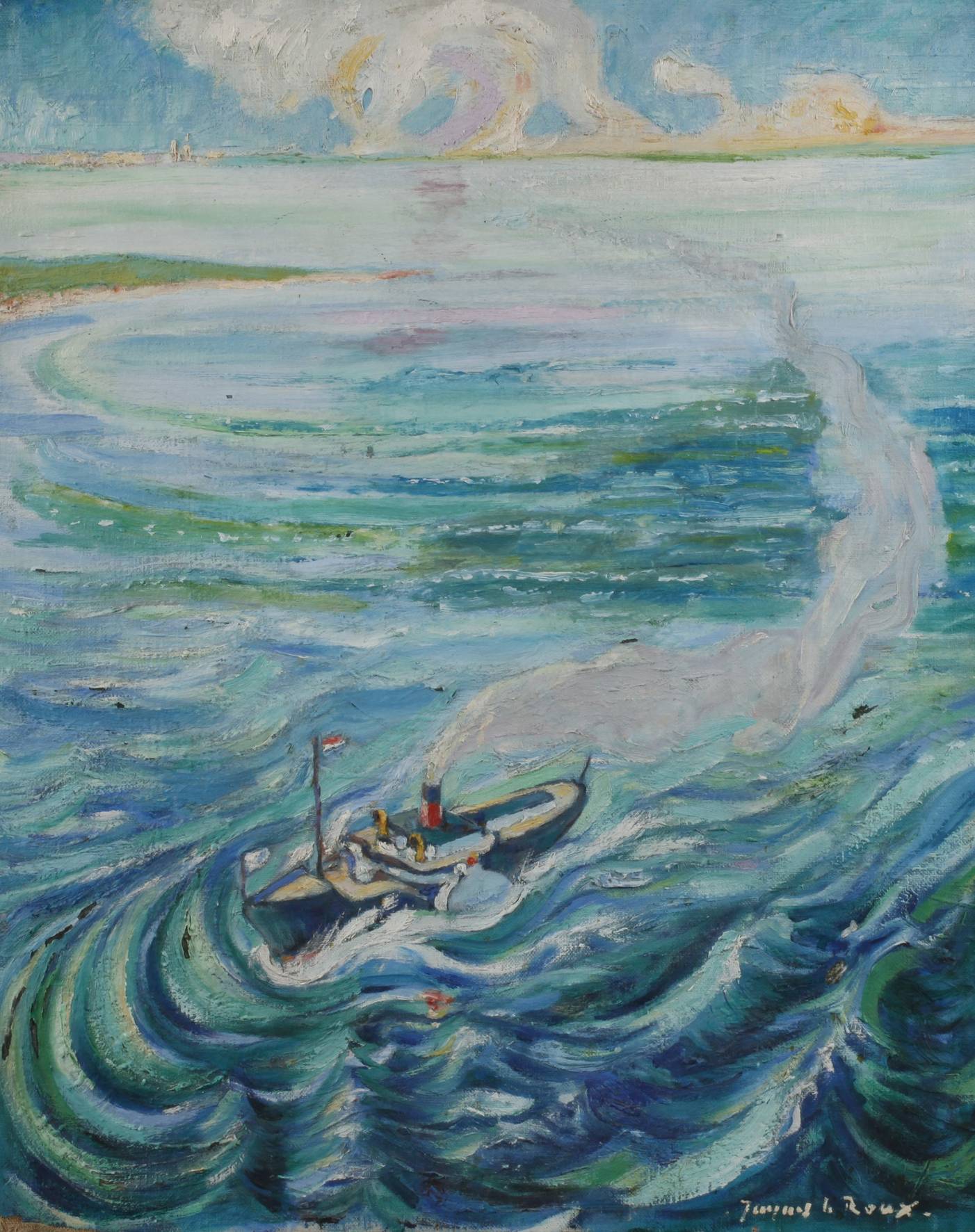 Jacques Le Roux, attr., Dampfer vor mediterraner Küste