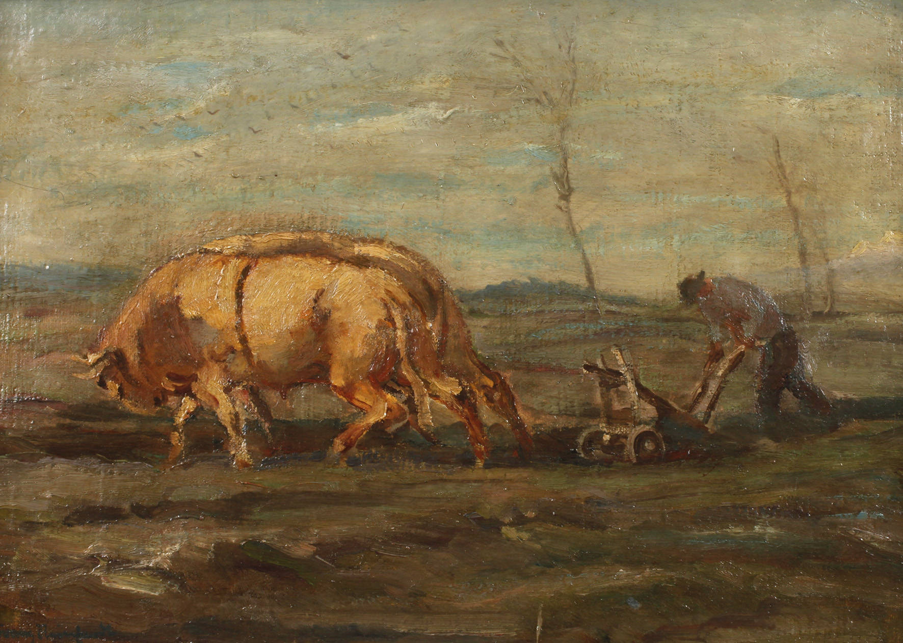 Franz Reinhardt, Pflügender Bauer in Märzenlandschaft