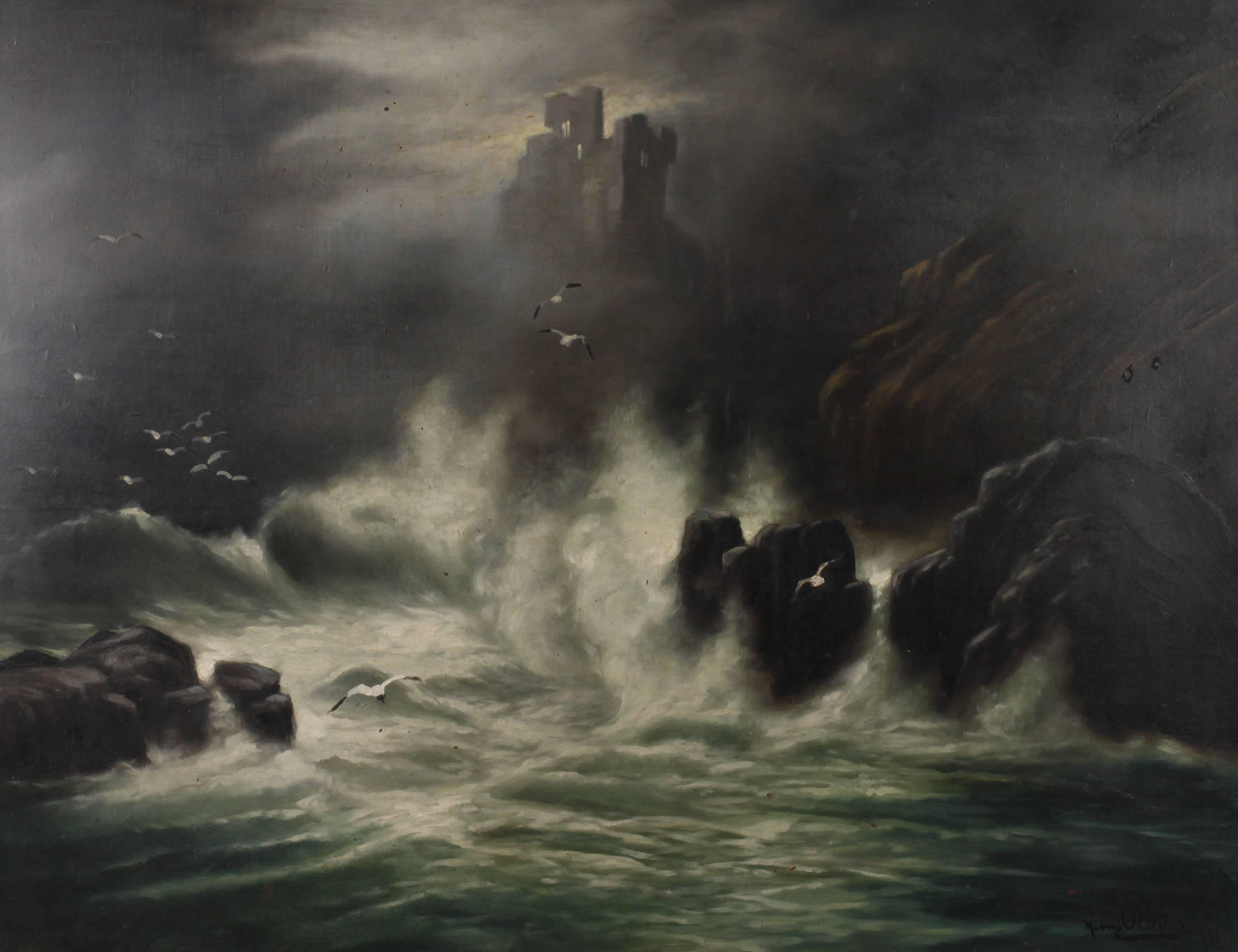 Heinz Roder, Stürmige Küstenlandschaft mit Burgruine