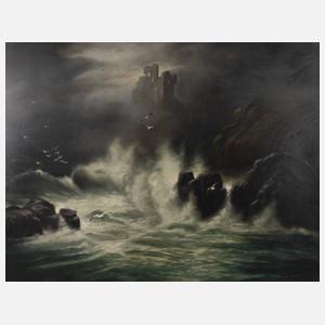Heinz Roder, Stürmige Küstenlandschaft mit Burgruine