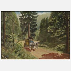 Waldweg mit Postkutsche