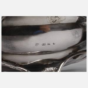 Silberschale Russland, dazu drei Besteckteile