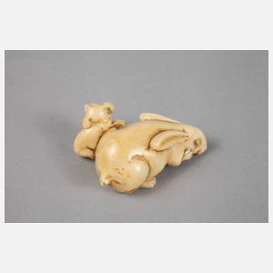 Zwei Netsuken Elfenbein