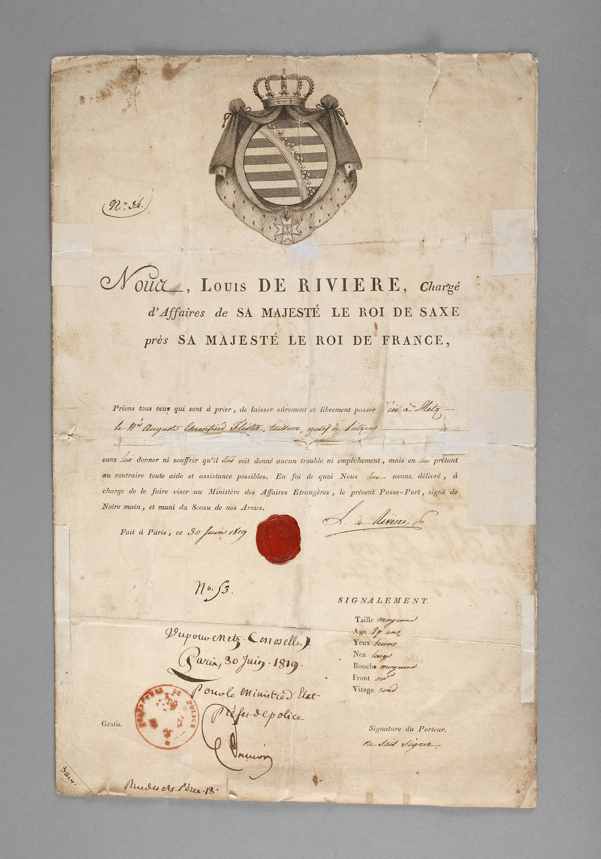 Passierschein, chargé d'affaires de S. M. le Roi de Saxe in Paris