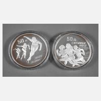 Paar Silbermünzen China Olympia111